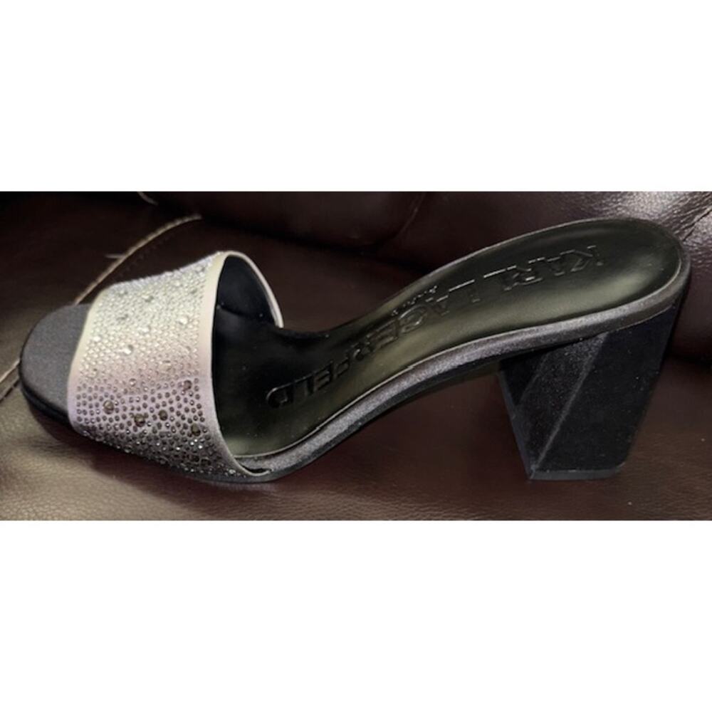 NIB KARL LAGERFELD PARIS PERA RHINESTONE BLACK WHITE SLIDE SANDAL. 9 M Sparkly - Picture 11 of 12